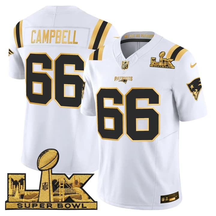 Men's New England Patriots Super Bowl LX Gold Vapor Limited Jersey - All Stitched Will Campbell 66