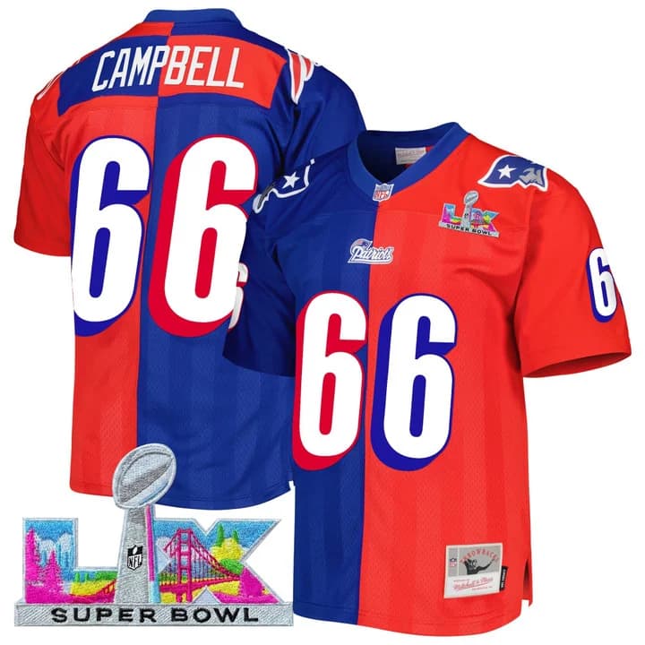 Men's New England Patriots Super Bowl LX Throwback Jersey - All Stitched 66 Will Campbell