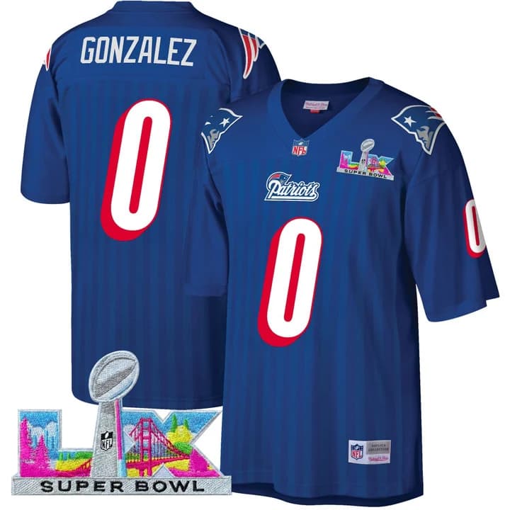 Men's New England Patriots Super Bowl LX Throwback Jersey - All Stitched Christian Gonzalez     0