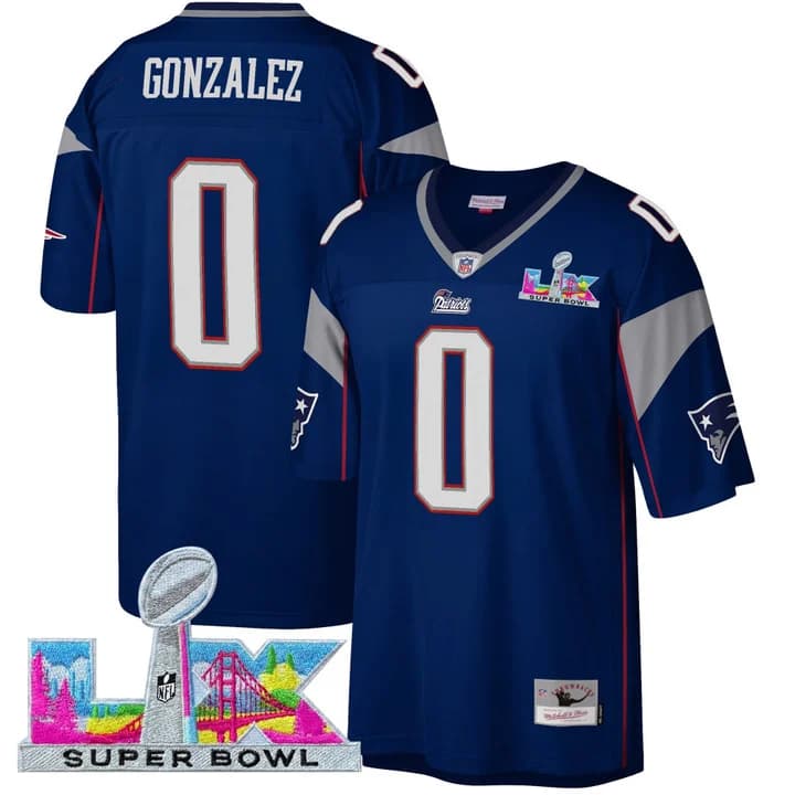 Men's New England Patriots Super Bowl LX Throwback Jersey - All Stitched Christian Gonzalez #0