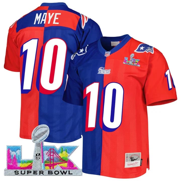 Men's New England Patriots Super Bowl LX Throwback Jersey - All Stitched Drake Maye  10