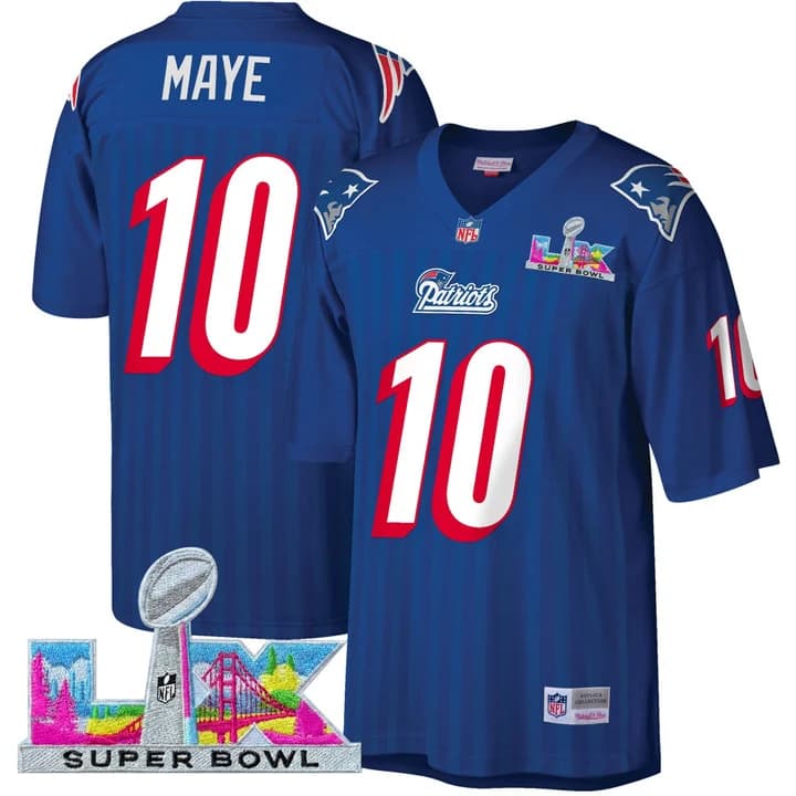 Men's New England Patriots Super Bowl LX Throwback Jersey - All Stitched Drake Maye 10