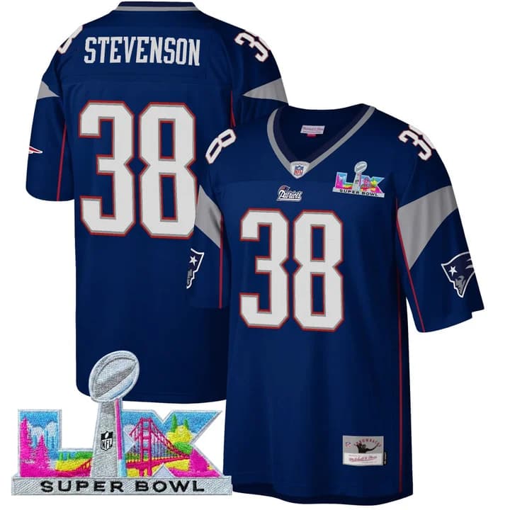 Men's New England Patriots Super Bowl LX Throwback Jersey - All Stitched Rhamondre Stevenson #38