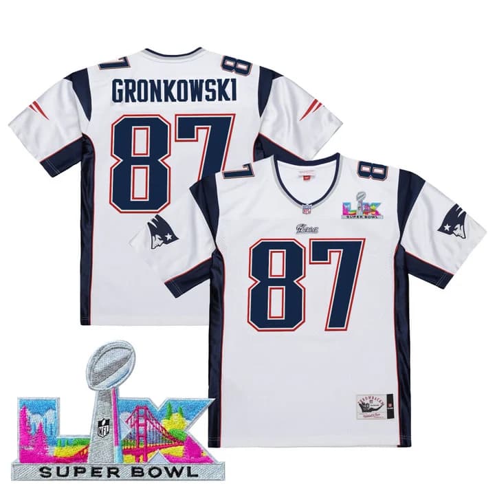 Men's New England Patriots Super Bowl LX Throwback Jersey - All Stitched Rob Gronkowski