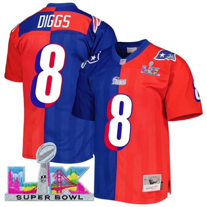 Men's New England Patriots Super Bowl LX Throwback Jersey - All Stitched Stefon Diggs  #8