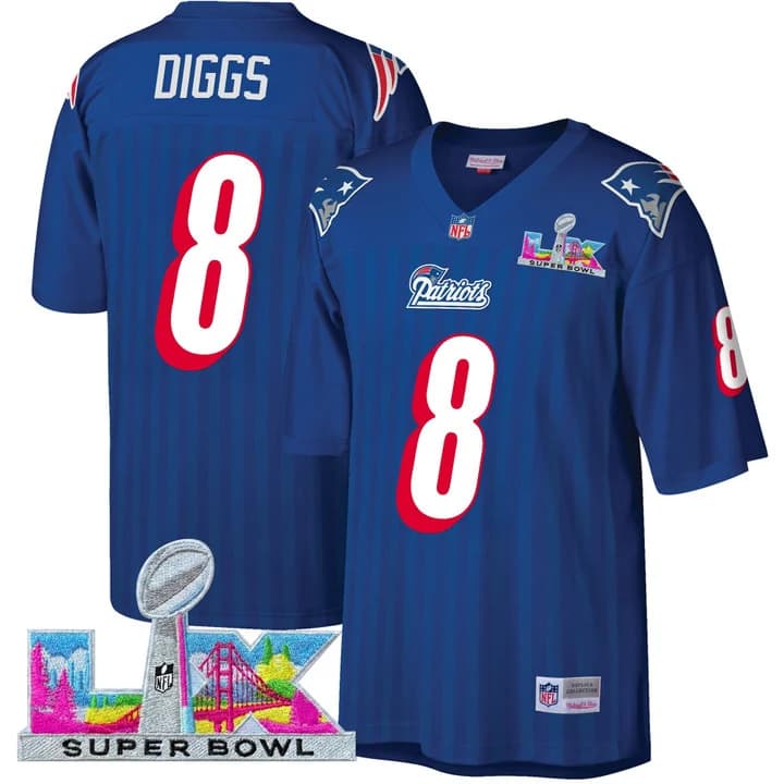 Men's New England Patriots Super Bowl LX Throwback Jersey - All Stitched Stefon Diggs   8