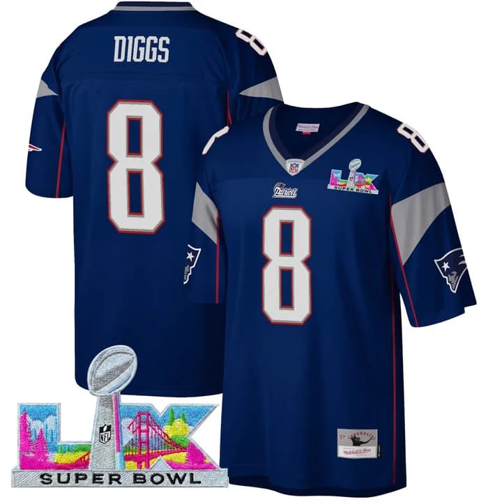 Men's New England Patriots Super Bowl LX Throwback Jersey - All Stitched Stefon Diggs #8