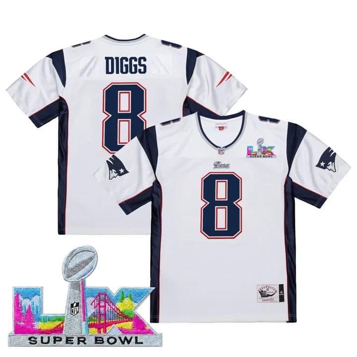 Men's New England Patriots Super Bowl LX Throwback Jersey - All Stitched Stefon Diggs