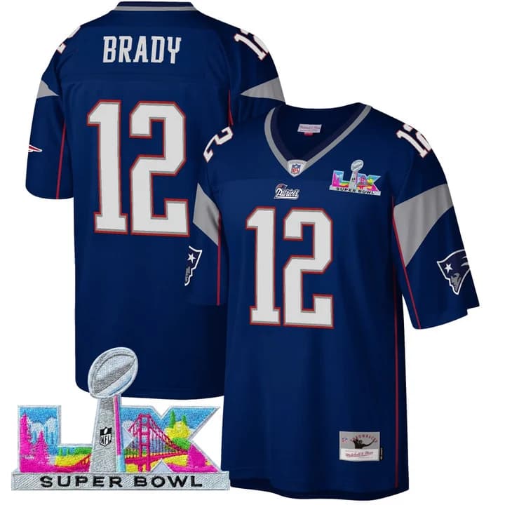 Men's New England Patriots Super Bowl LX Throwback Jersey - All Stitched Tom Brady #   12
