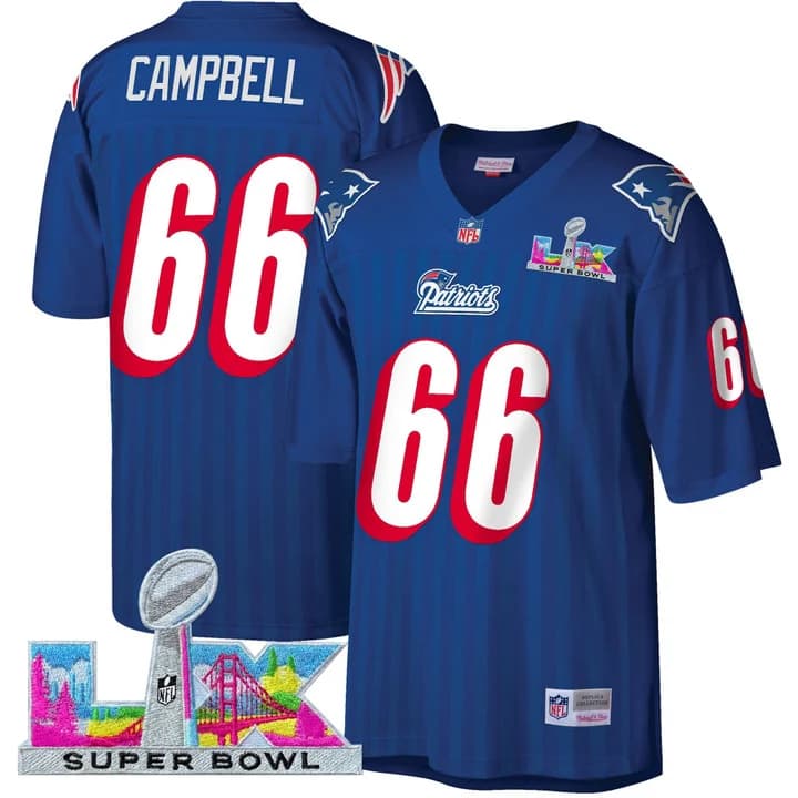 Men's New England Patriots Super Bowl LX Throwback Jersey - All Stitched Will Campbell      66