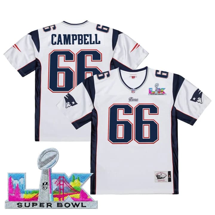 Men's New England Patriots Super Bowl LX Throwback Jersey - All Stitched Will Campbell
