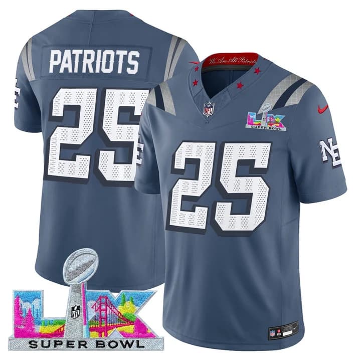 Men's New England Patriots Super Bowl LX Vapor Limited Jersey - All Stitched #25 Patriots