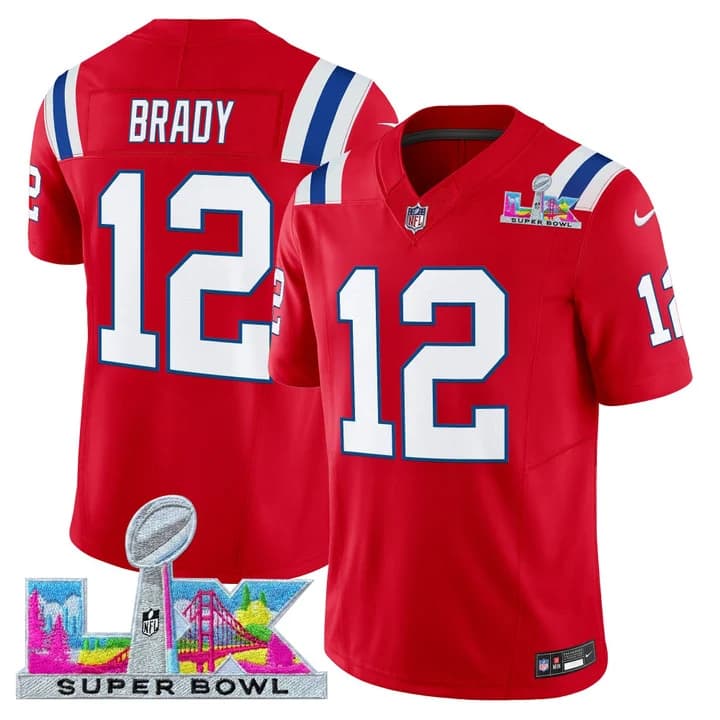 Men's New England Patriots Super Bowl LX Vapor Limited Jersey - All Stitched 12  Tom Brady
