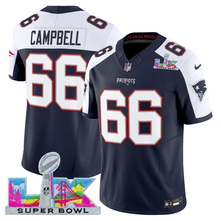 Men's New England Patriots Super Bowl LX Vapor Limited Jersey - All Stitched 66   Will Campbell