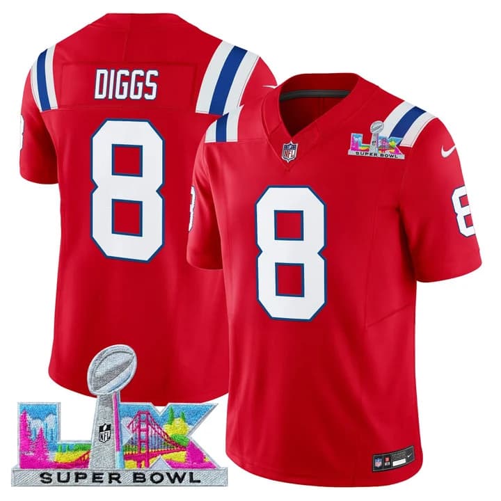 Men's New England Patriots Super Bowl LX Vapor Limited Jersey - All Stitched 8Stefon Diggs