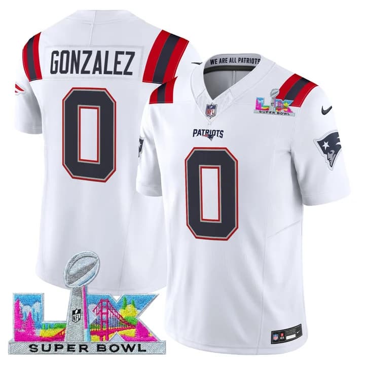 Men's New England Patriots Super Bowl LX Vapor Limited Jersey - All Stitched Christian Gonzalez 0