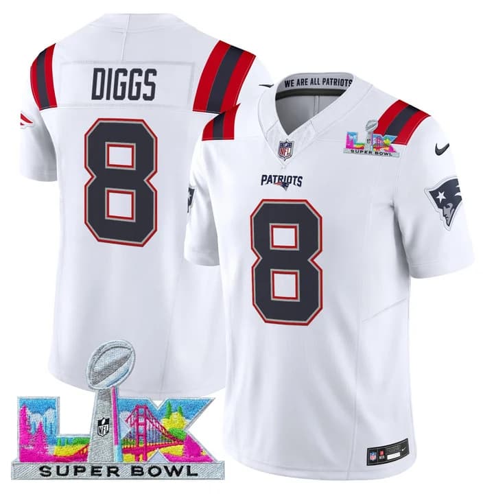 Men's New England Patriots Super Bowl LX Vapor Limited Jersey - All Stitched Stefon  Diggs 8