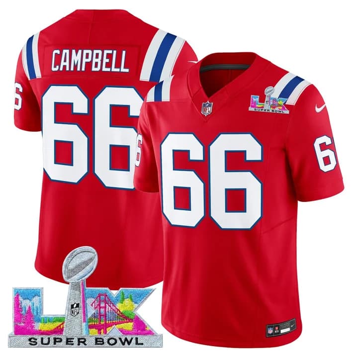Men's New England Patriots Super Bowl LX Vapor Limited Jersey - All Stitched Will Campbell     66