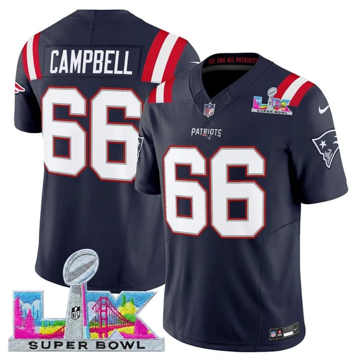 Men's New England Patriots Super Bowl LX Vapor Limited Jersey - All Stitched Will Campbell   66