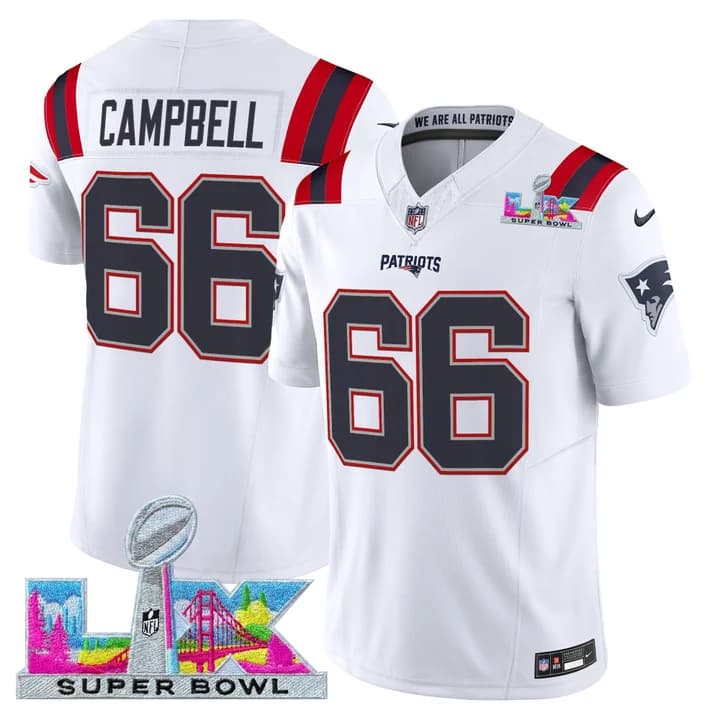 Men's New England Patriots Super Bowl LX Vapor Limited Jersey - All Stitched Will Campbell66