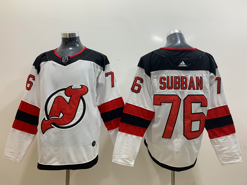 Men's New Jersey Devils #76 PK. Subban Adidas Away White Jersey Stitched