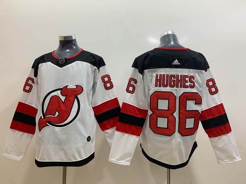 Men's New Jersey Devils #86 Jack Hughes Adidas Away White Jersey Stitched