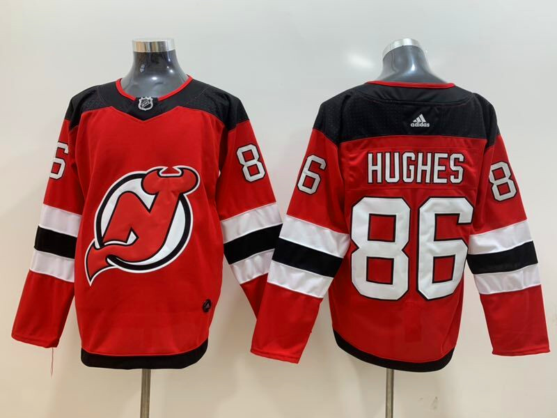 Men's New Jersey Devils #86 Jack Hughes Adidas Home Red Jersey Stitched