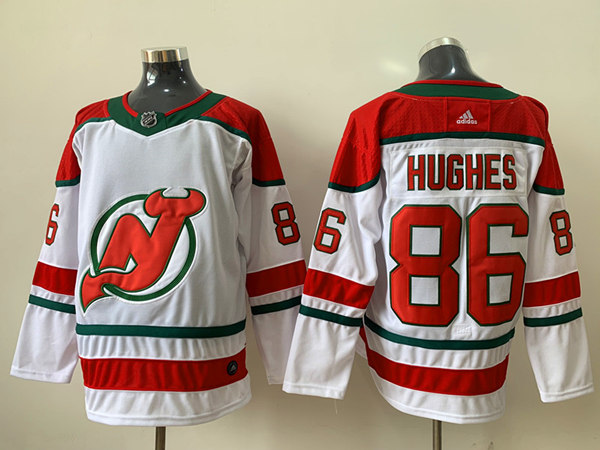 Men's New Jersey Devils #86 Jack Hughes Adidas White Alternate Jersey Stitched