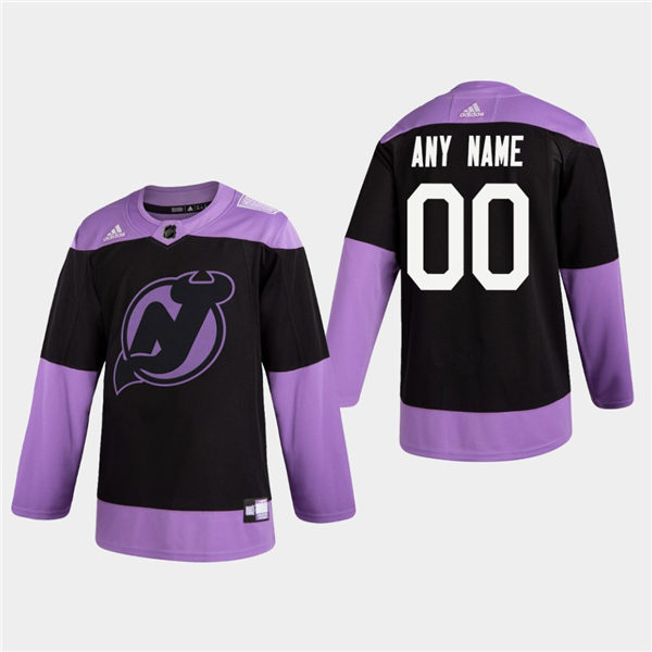 Men's New Jersey Devils Custom adidas Hockey Fights Cancer Practice Black Jersey Stitched