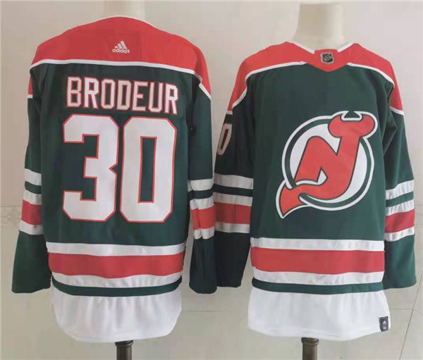 Men's New Jersey Devils Retired Player #30 Martin Brodeur Green Adidas 2021 Reverse Retro Jersey Stitched