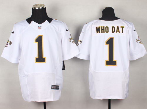 Men's New Orleans Saints #1 Who Dat White Nik Elite Jersey