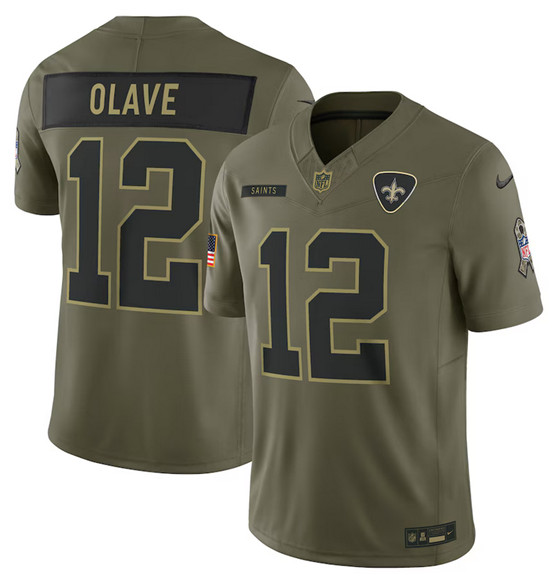Men's New Orleans Saints #12 Chris Olave Olive 2025 Salute to Service Limited Football Stitched Jersey