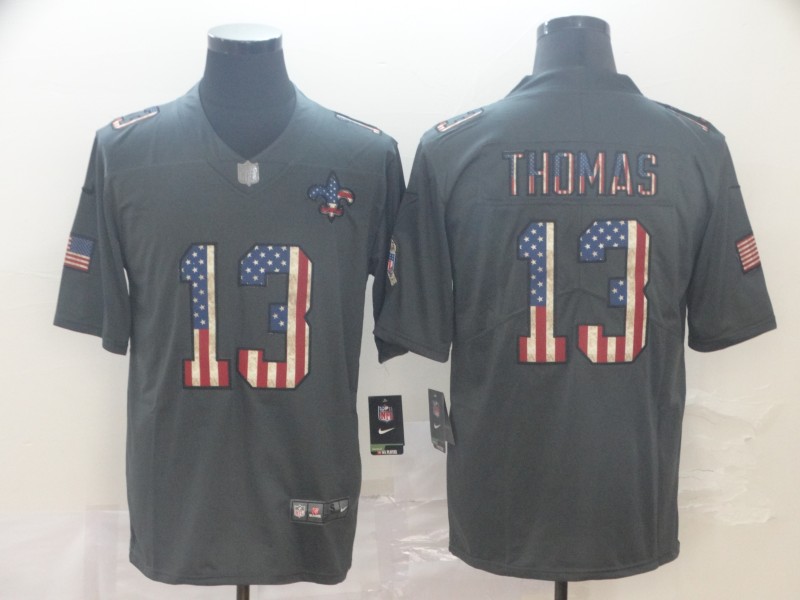 Men's New Orleans Saints #13 Michael Thomas Charcoal Nike USA Flag Retro Football Jersey