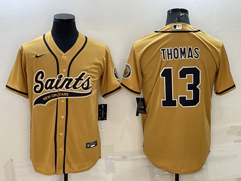 Men's New Orleans Saints #13 Michael Thomas Gold With Patch Cool Base 
