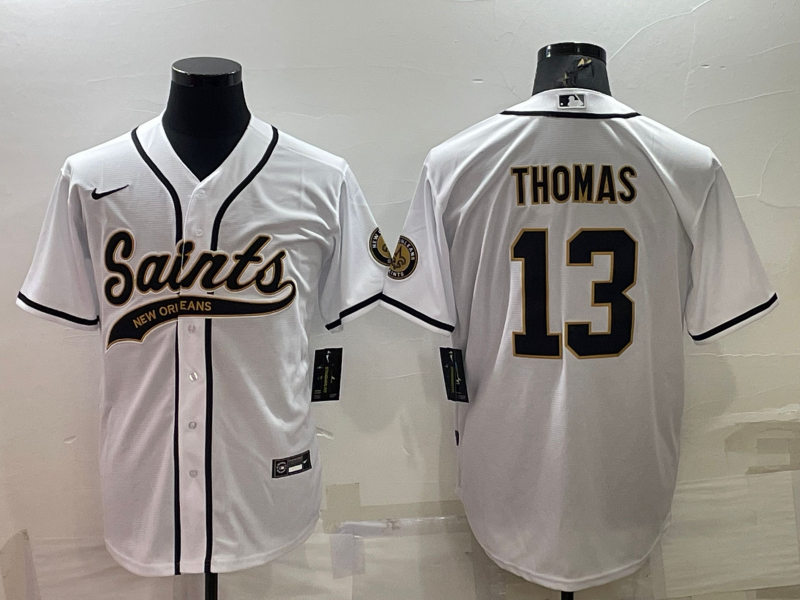 Men's New Orleans Saints #13 Michael Thomas White With Patch Cool Base 