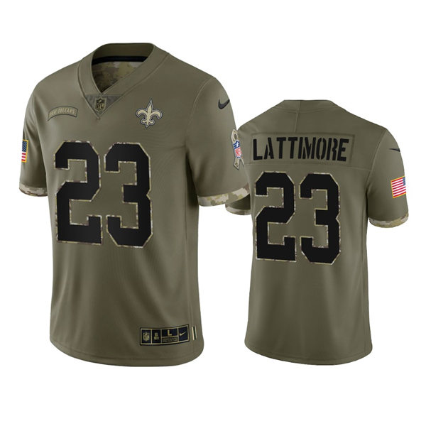Men's New Orleans Saints #23 Marshon Lattimore Olive 2022 Salute To Service Limited Jersey