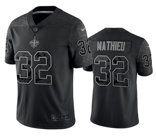 Men's New Orleans Saints #32 Tyrann Mathieu Black Reflective Limited Stitched 