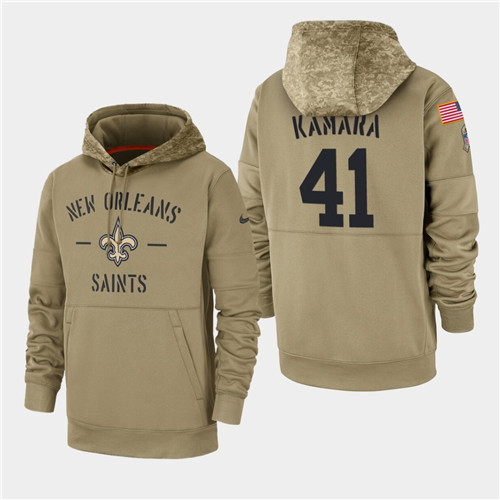 Men's New Orleans Saints #41 Alvin Kamara 2019 Salute to Service Sideline Therma Hoodie - Tan