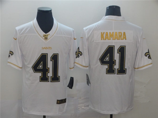Men's New Orleans Saints #41 Alvin Kamara White Gold Retro Football Jersey