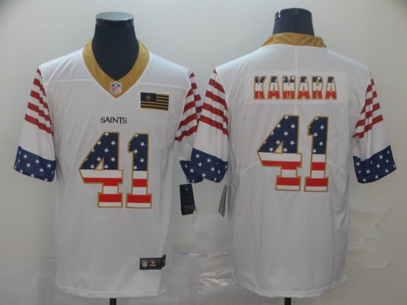 Men's New Orleans Saints #41 Alvin Kamara White Nike USA Flag Retro Football Jersey
