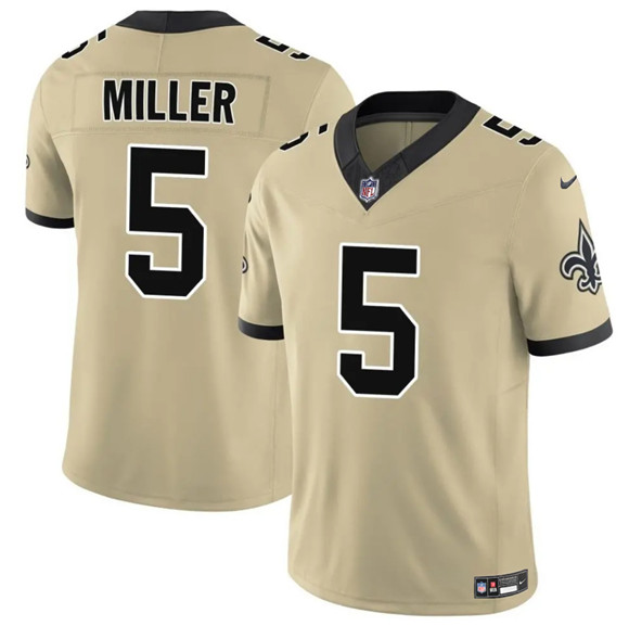 Men's New Orleans Saints #5 Kendre Miller Gold 2025 F.U.S.E. Alternate Vapor Limited Football Stitched Jersey