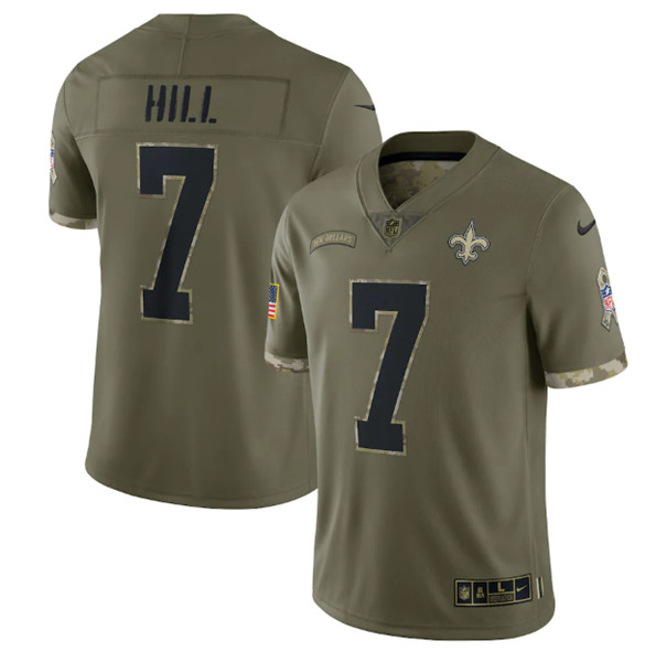 Men's New Orleans Saints #7 Taysom Hill 2022 Olive Salute To Service Limited 