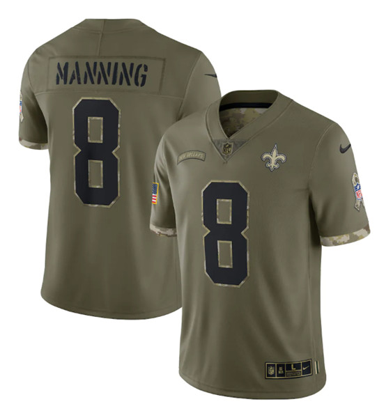 Men's New Orleans Saints #8 Archie Manning 2022 Olive Salute To Service 