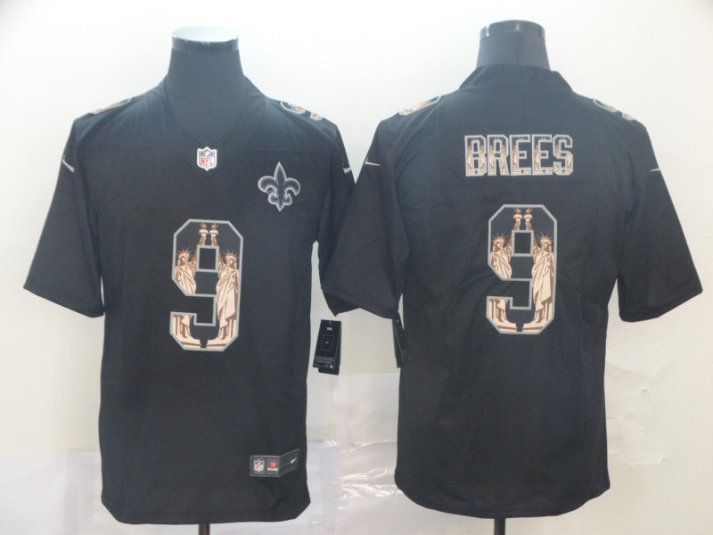 Men's New Orleans Saints #9 Drew Brees Black Nike Statue Of Liberty Legend Jersey