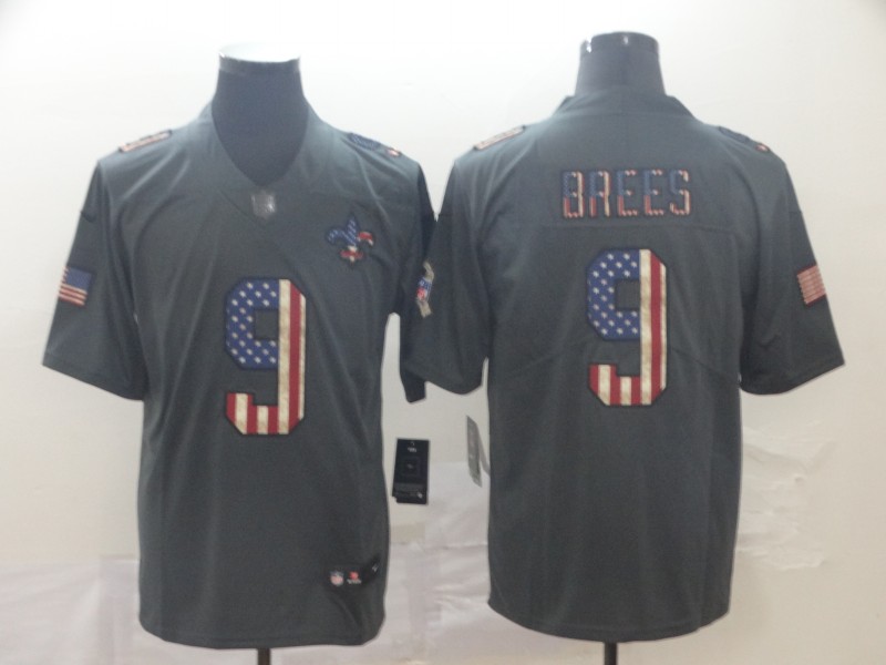 Men's New Orleans Saints #9 Drew Brees Charcoal Nike USA Flag Retro Football Jersey
