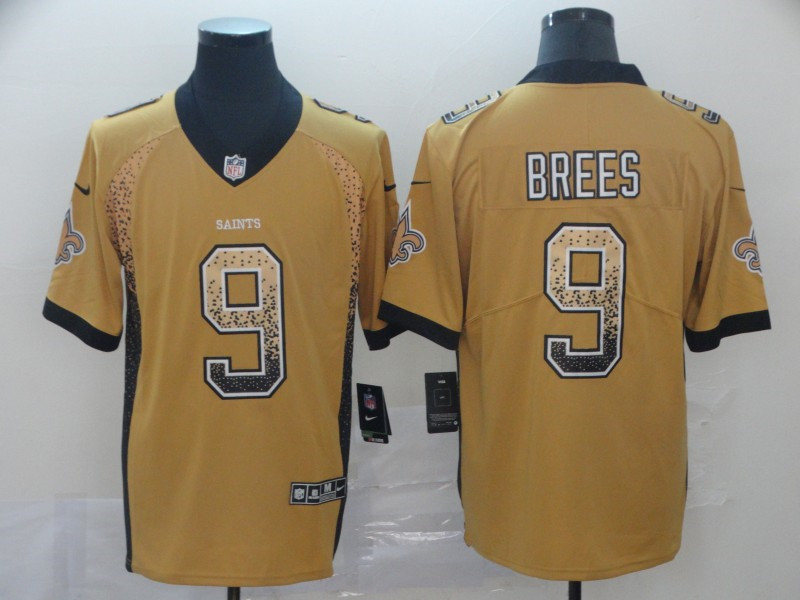 Men's New Orleans Saints #9 Drew Brees Gold Nike Drift Fashion Limited Jersey