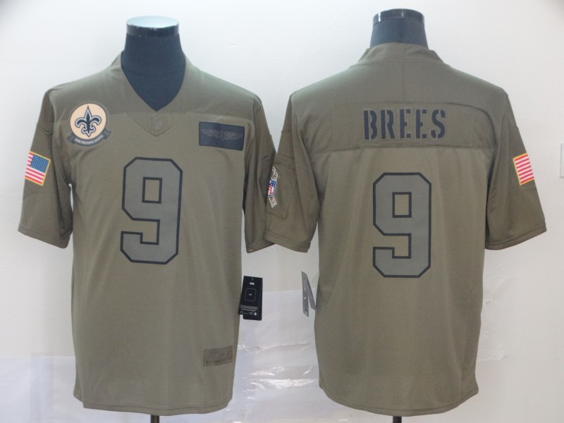 Men's New Orleans Saints #9 Drew Brees Nike Olive 2019 Salute to Service Game Jersey