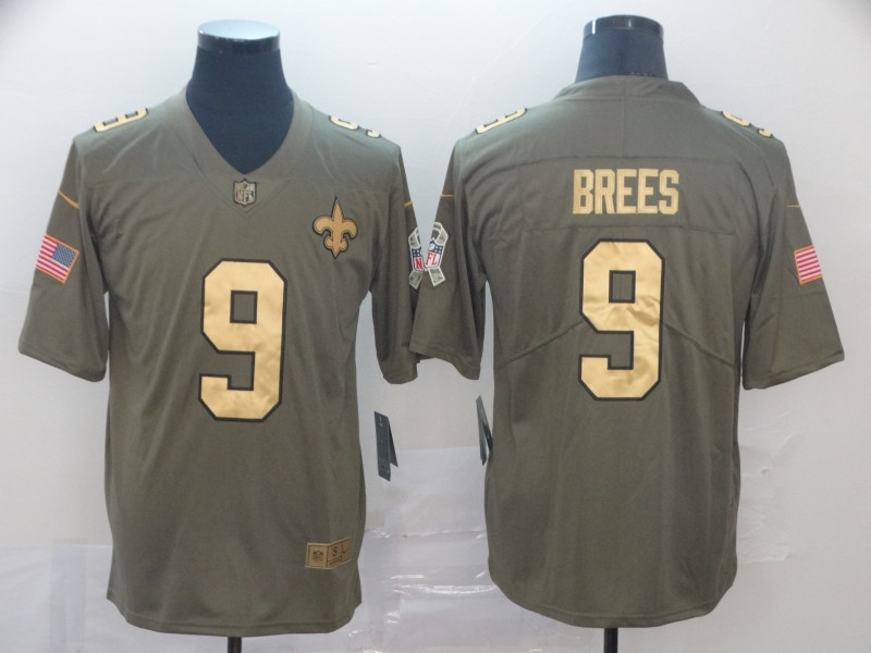 Men's New Orleans Saints #9 Drew Brees Nike Olive Gold 2019 Salute to Service Limited Jerse