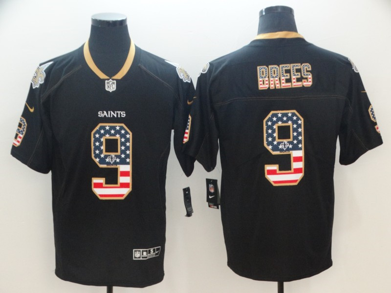 Men's New Orleans Saints #9 Drew Brees Nike USA Flag Fashion Black Limited Jersey
