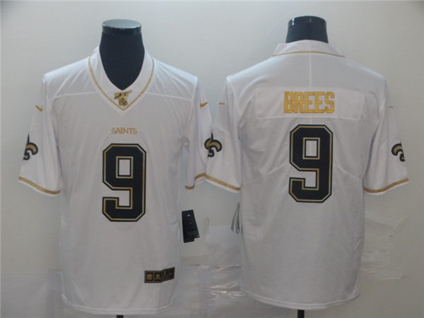 Men's New Orleans Saints #9 Drew Brees White Gold Retro Football Jersey